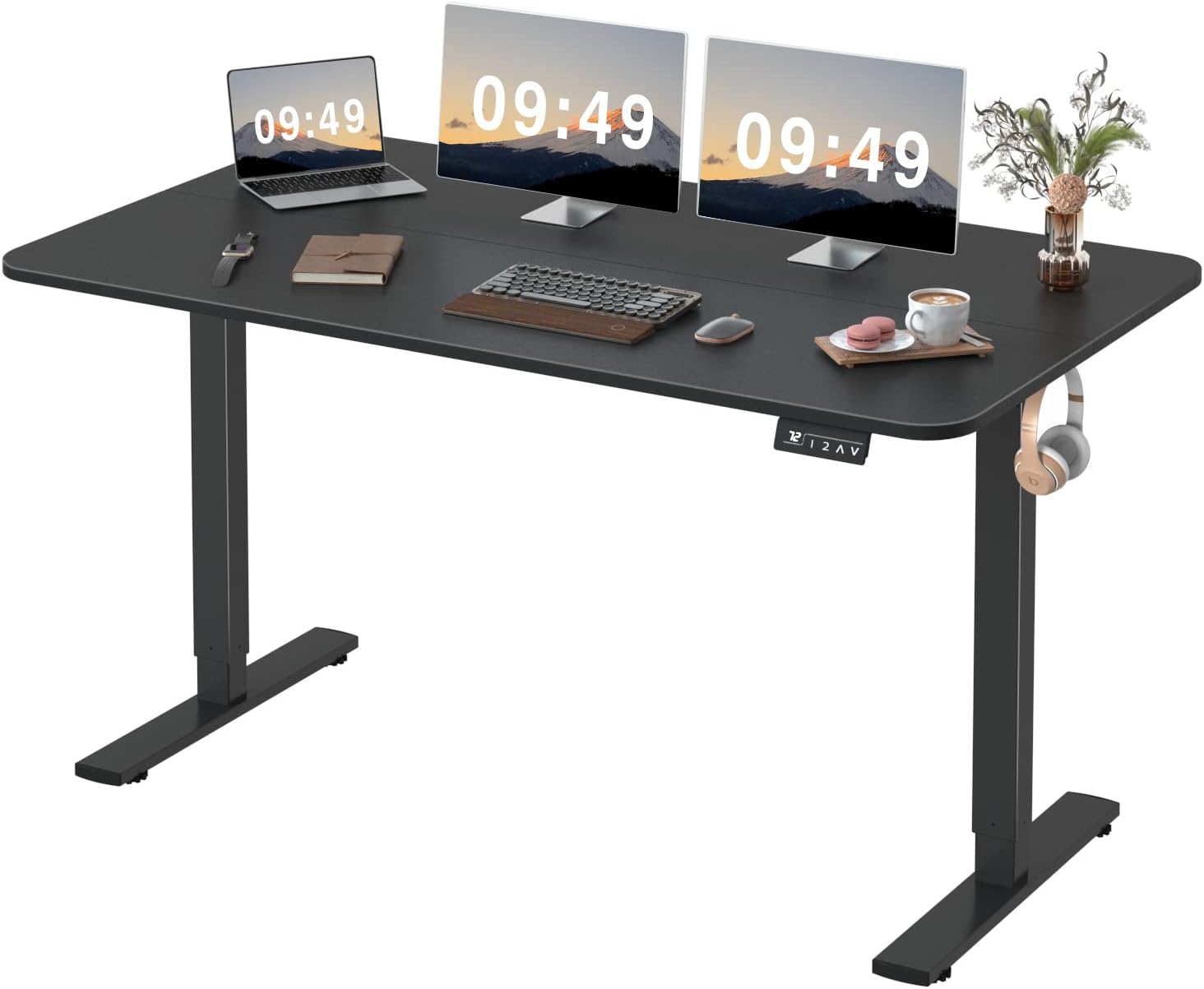 Furmax Electric Height Adjustable Standing Desk Large 55 x 24 Inches Sit Stand Up Desk Home Office Computer Desk Memory Preset with T-Shaped Metal Bracket, Black-GCC Home Center