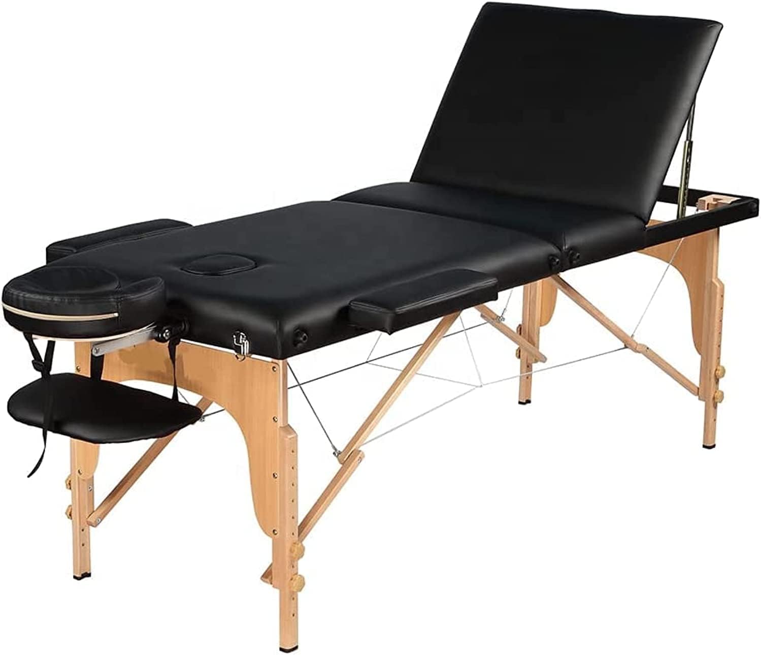 COOLBABY Professional Portable Massage Table Professional Adjustable Folding Bed with 3-part Wooden Frame Ergonomic Headrest and Lash Extension Bed,Facial Cradle Salon Bed (Black) KYBJ-302-SRK21