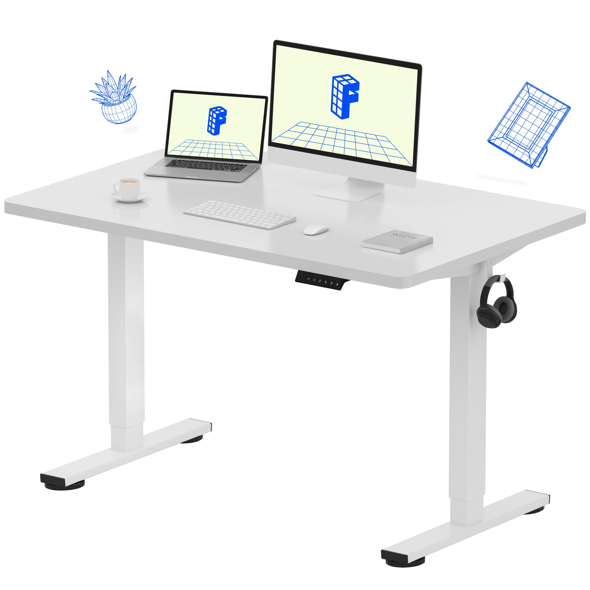 Flexispot 55 X 28 Inches Electric Stand Up Metal Desk Workstation, Whole Piece Desk Board Home Office Computer Standing Table Height Adjustable Desk Black Frame and 55 Black Top-GCC Home Center