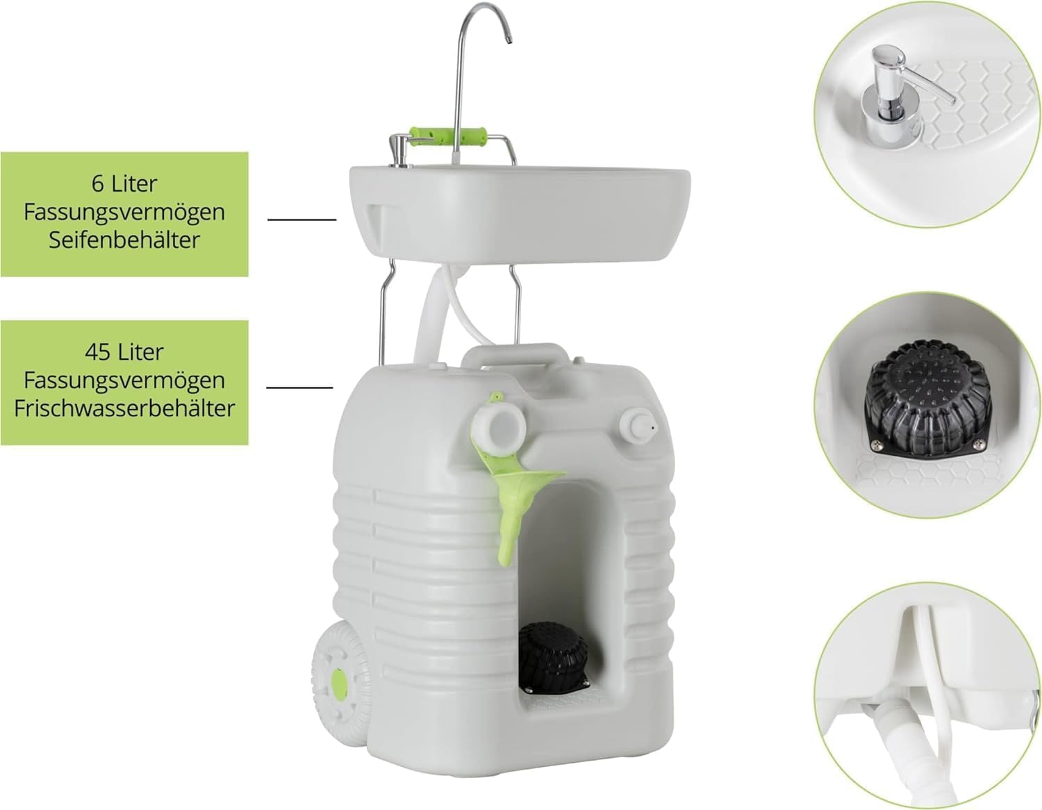 ALBAWADI Portable Camping Hand Wash Sink Foot Pump With 45L Water Tank Wheels Dispenser Adjustable Height Size