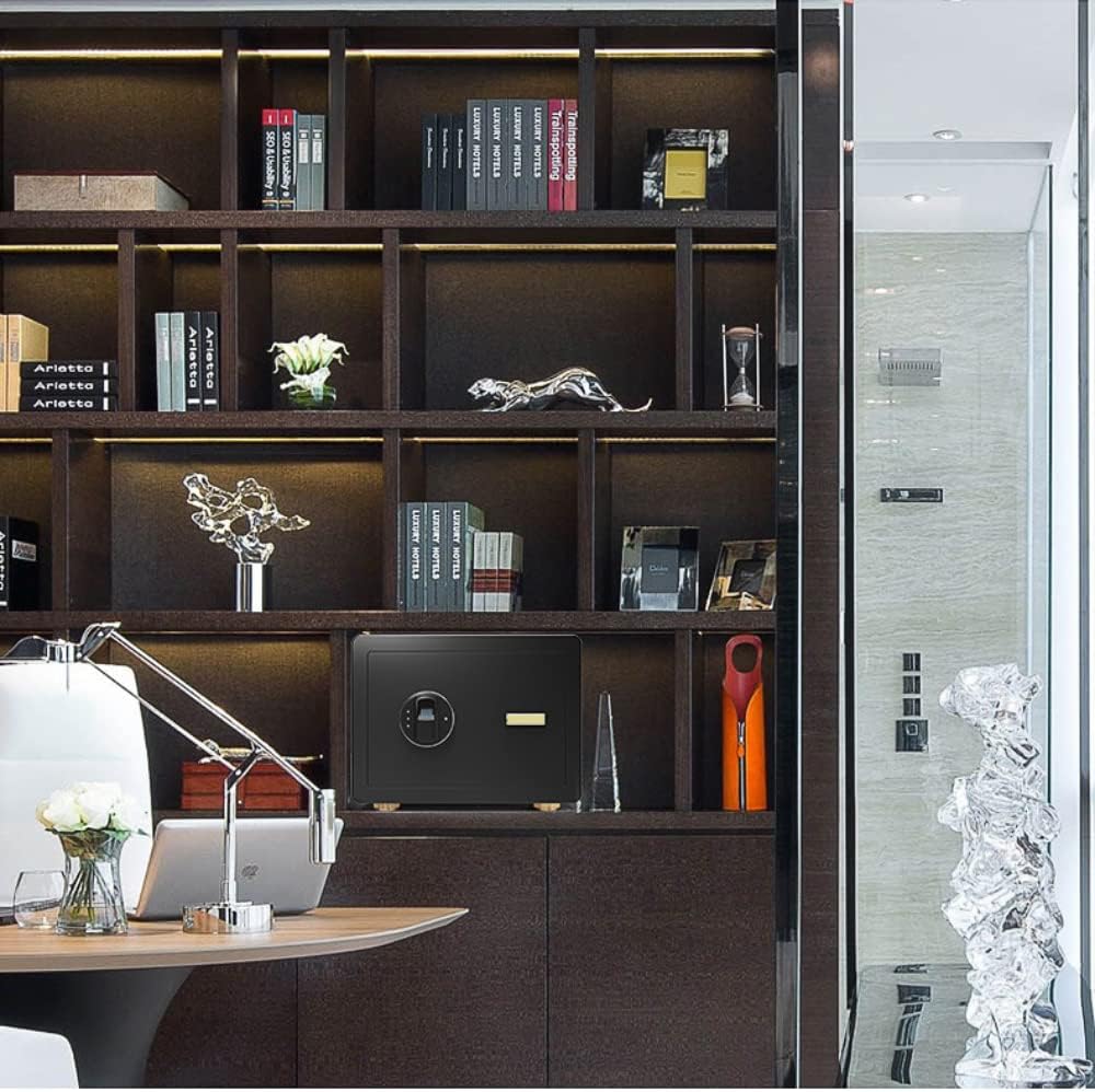 Safe Box with Biometric Fingerprint Lock A4 Document Size Safety Deposit Box for Home Office Shop Brown