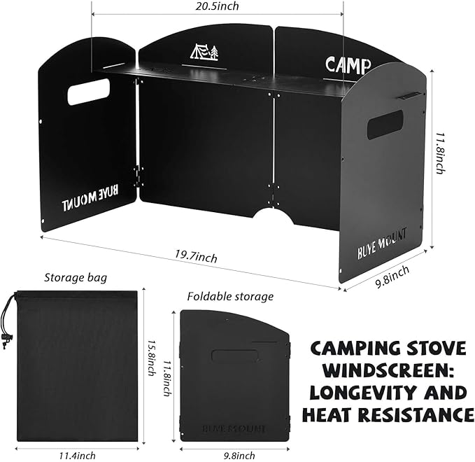 Camping Stove Windshield with Storage Bag | 4 Plates Aluminum Folding Windscreen | Outdoor Cooking