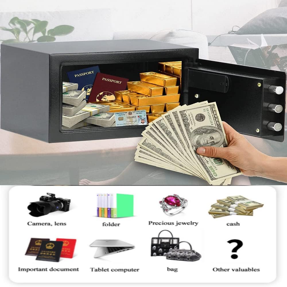 COOLBABY Hotel Safe Box Large Steel Strongbox with Hotel Style Digital Lock and Key Entry for Home Office Business-Black