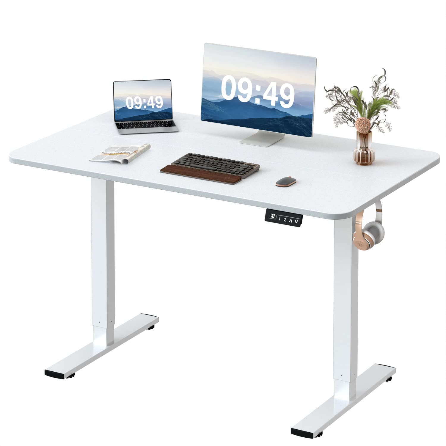 Furmax Electric Height Adjustable Standing Desk Large 55 x 24 Inches Sit Stand Up Desk Home Office Computer Desk Memory Preset with T-Shaped Metal Bracket, Black-GCC Home Center