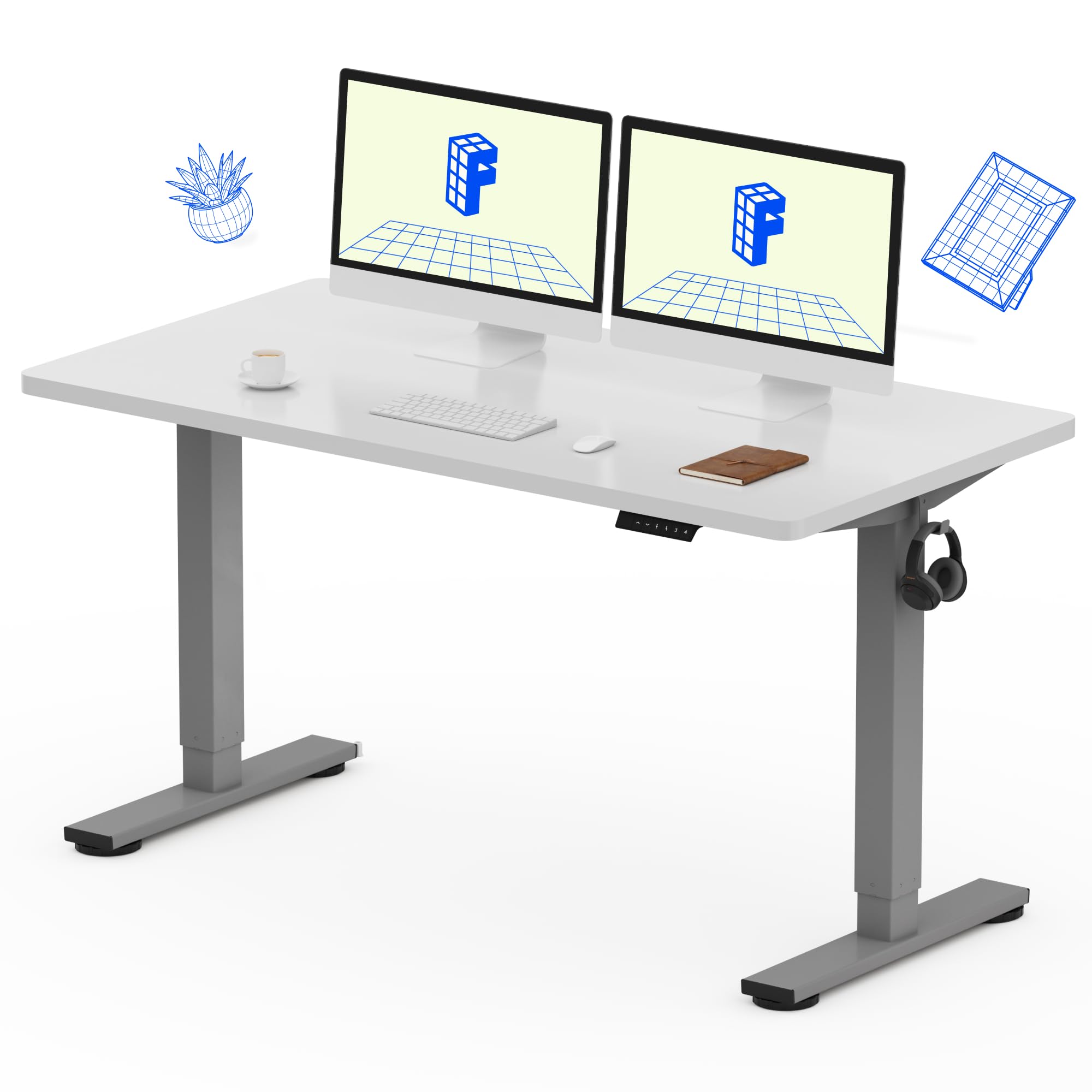 Flexispot 55 X 28 Inches Electric Stand Up Metal Desk Workstation, Whole Piece Desk Board Home Office Computer Standing Table Height Adjustable Desk Black Frame and 55 Black Top-GCC Home Center