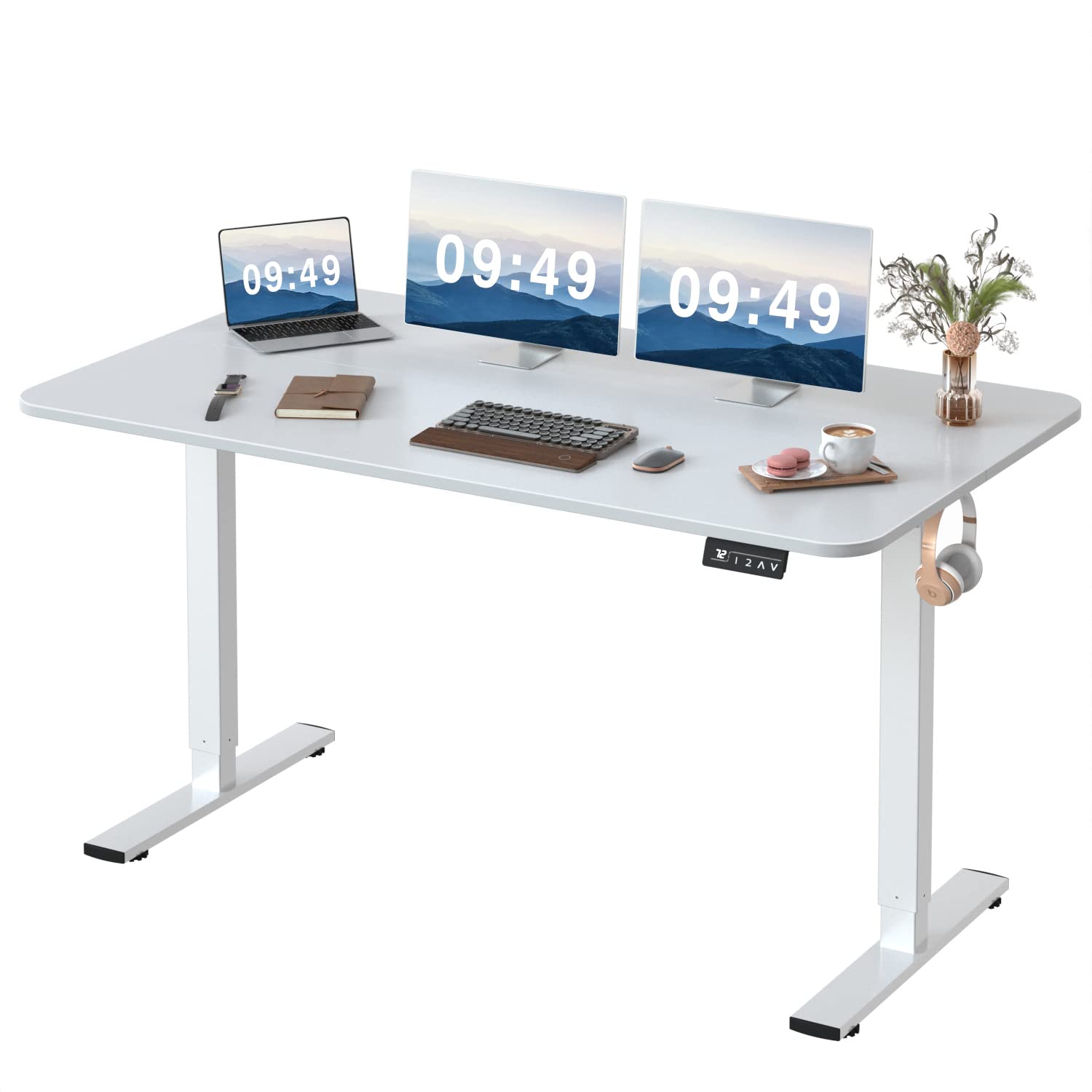 Furmax Electric Height Adjustable Standing Desk Large 55 x 24 Inches Sit Stand Up Desk Home Office Computer Desk Memory Preset with T-Shaped Metal Bracket, Black-GCC Home Center