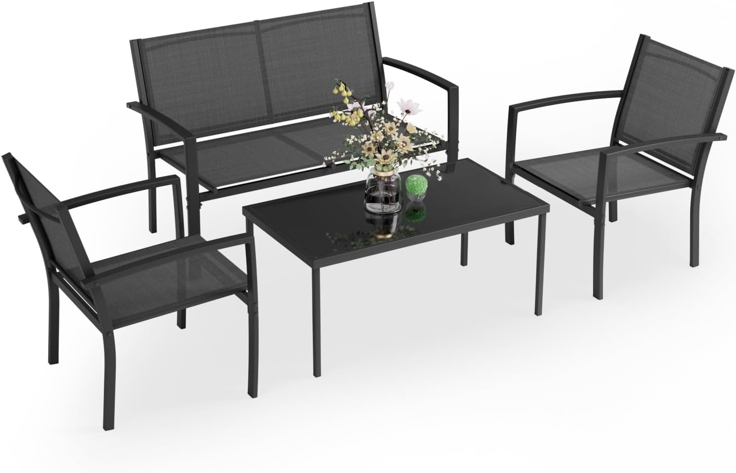 Anovara Outdoor Furniture Balcony Furniture 4 Pieces Garden Outdoor Furniture Set include 3 Chairs and 1 Coffee Table