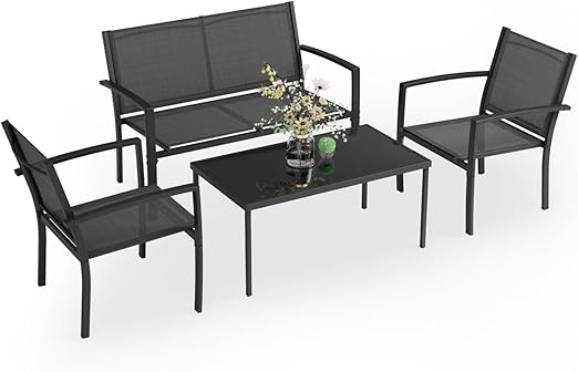 Outdoor Furniture Balcony Furniture 4 Pieces Garden Outdoor Furniture Set include 3 Chairs and 1 Coffee Table-GCC Home Center