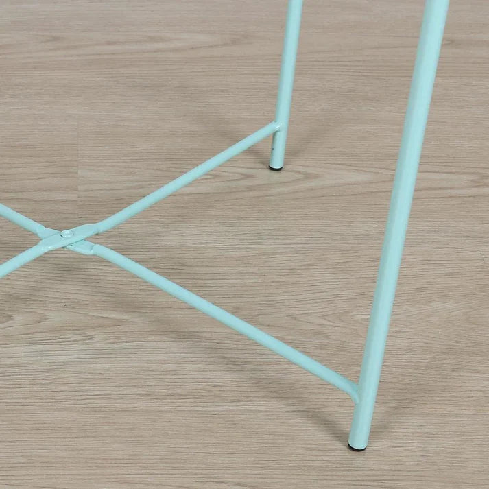 Folding Metal Side Table with Removable Tray | Waterproof Round Sofa End Table | Portable Coffee Table for Living Room, Bedroom & Balcony