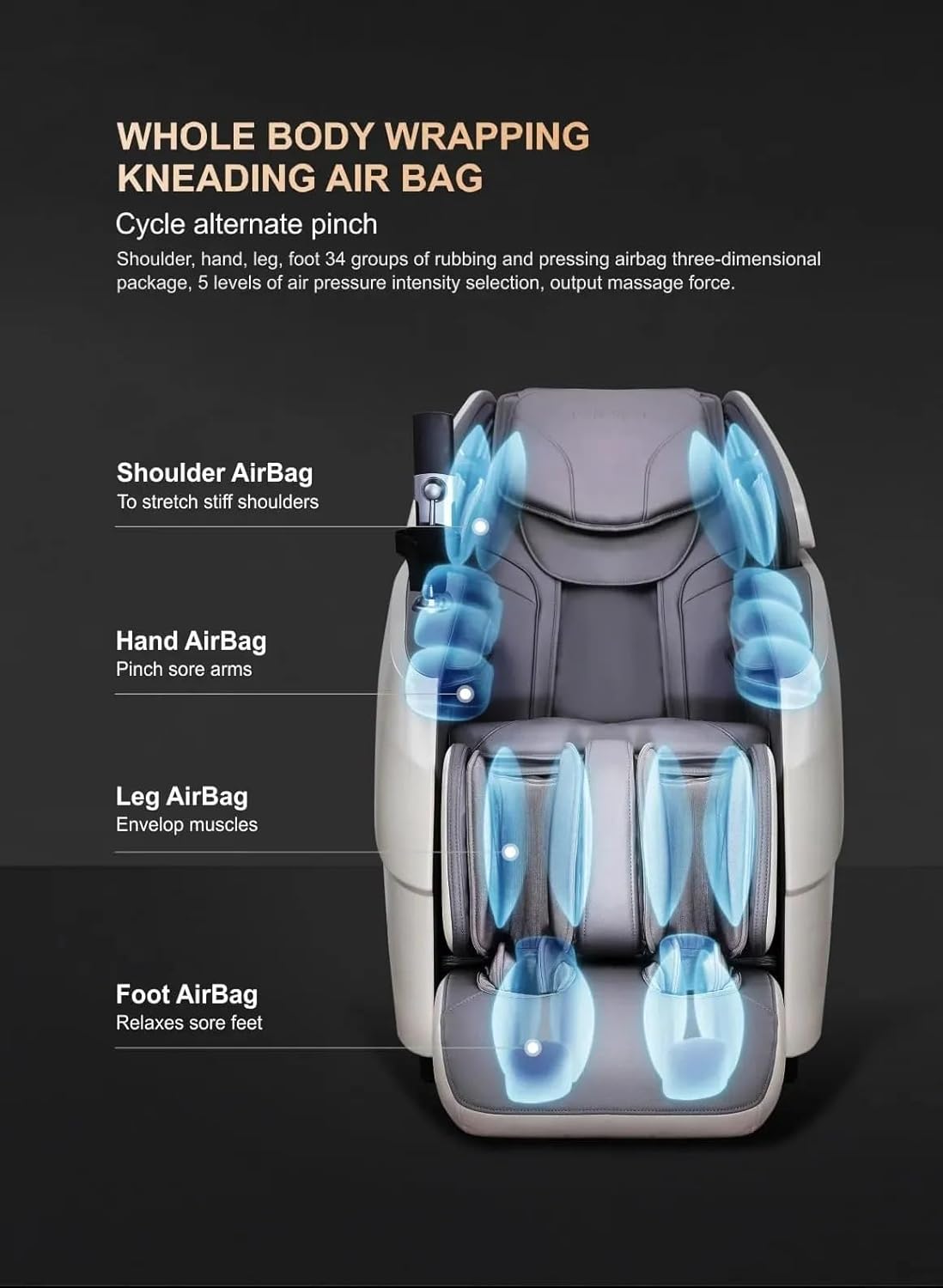 Organized Home Massage Chair A550 With Voice Control i-OPEN flexible guide rail 4D-Pro precision movement Dual intelligent detection Electric calf telescopic 3D all-inclusive air bag for foot (Black)