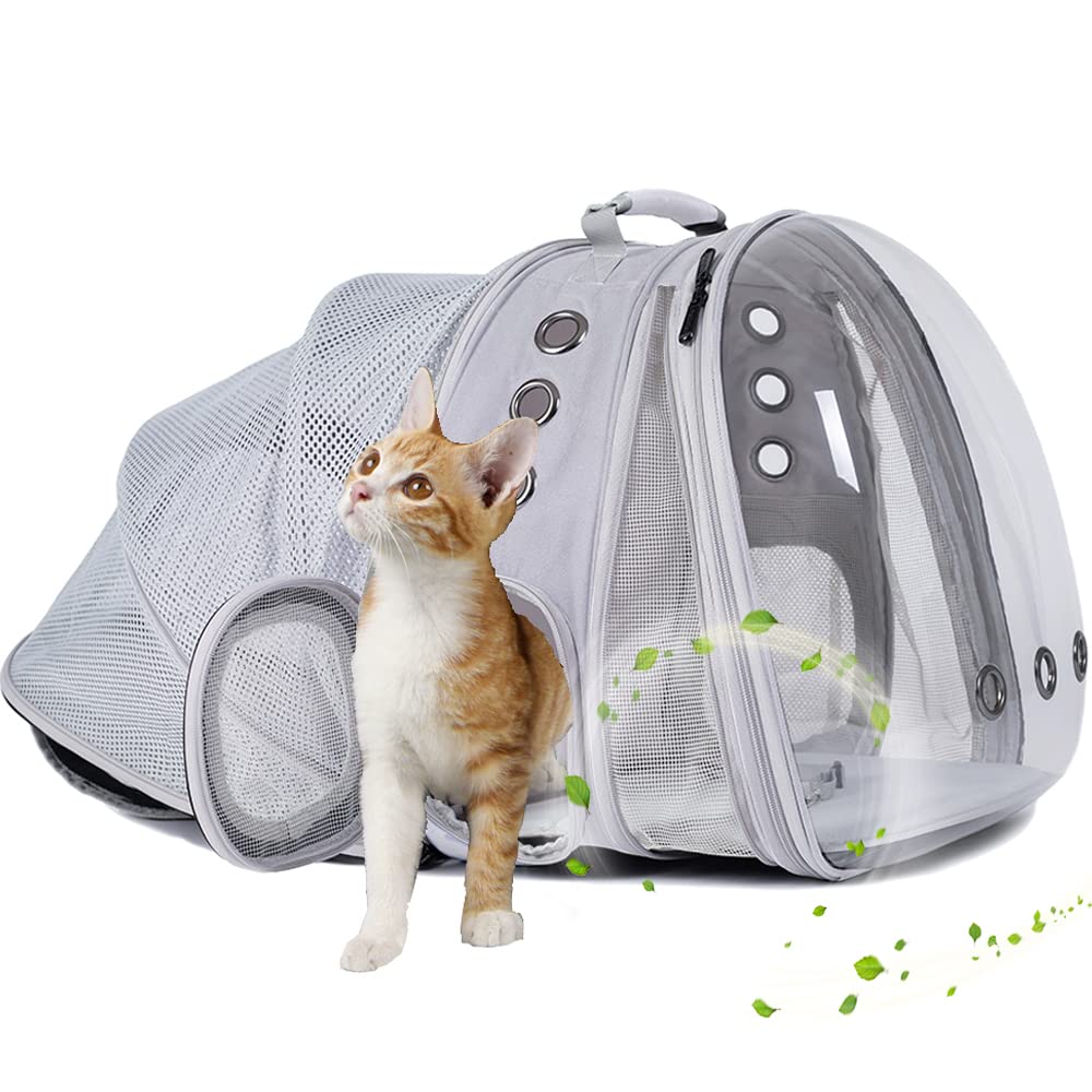 halinfer SOURCER Expandable Bubble Cat Carrier Backpack, Space Capsule Pet Carrier for Small Dog, Transparent Pet Hiking Traveling Backpack X-Large Grey