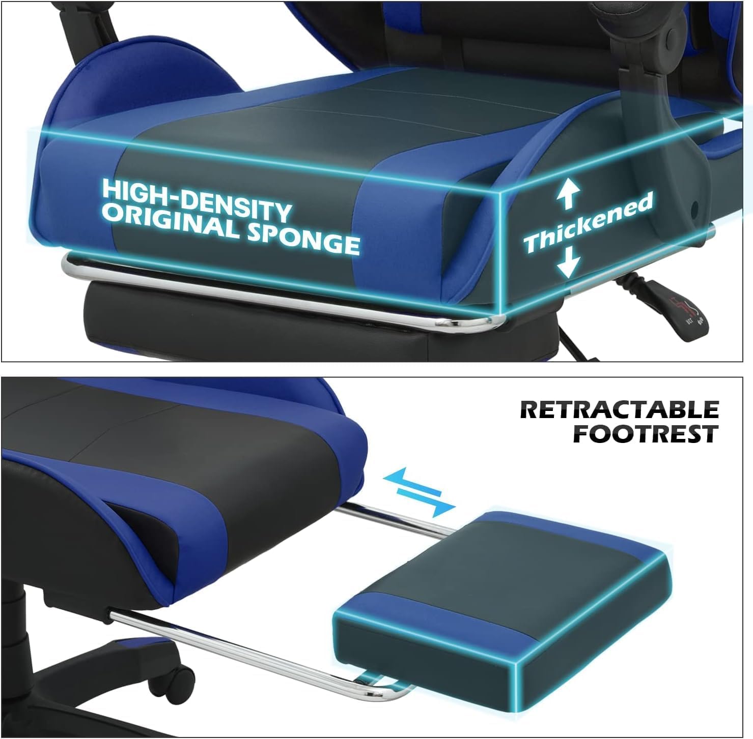 Peng General Gaming Chair with Footrest,Racing Gaming Chair,Computer Gamer Chair,Ergonomic Game Chair with Adjustable Headrest and Lumbar Support (Blue)-GCC Home Center