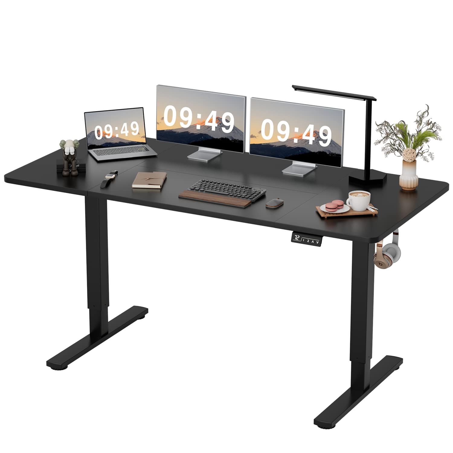 Furmax Electric Height Adjustable Standing Desk Large 55 x 24 Inches Sit Stand Up Desk Home Office Computer Desk Memory Preset with T-Shaped Metal Bracket, Black-GCC Home Center