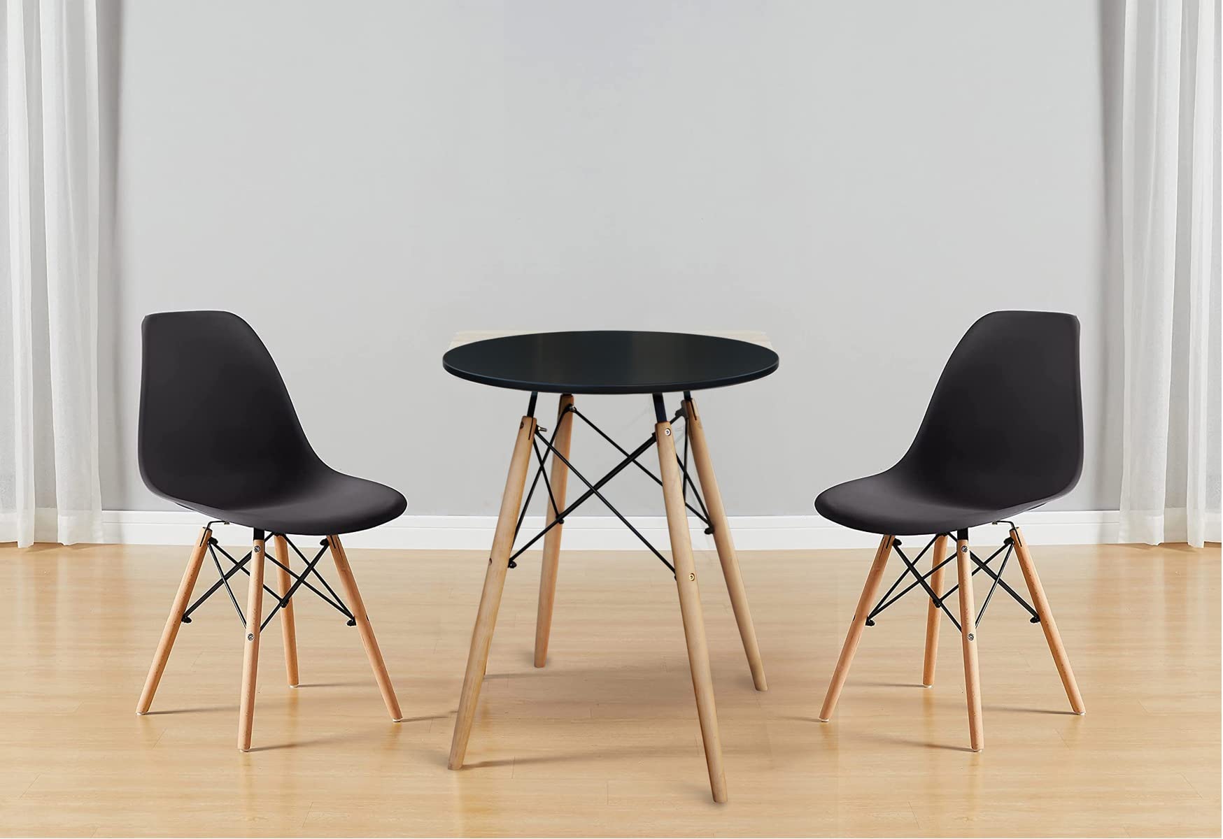 Mahmayi TJ HYT08 60DIA Round Pantry Table - Quad Leg base - Versatile for Home Office, Bistro, Balcony, Lawn, and Breakfast Nook - Fits Any Urban Decor Theme, Sturdy & Easy to Clean- Black(60cm)