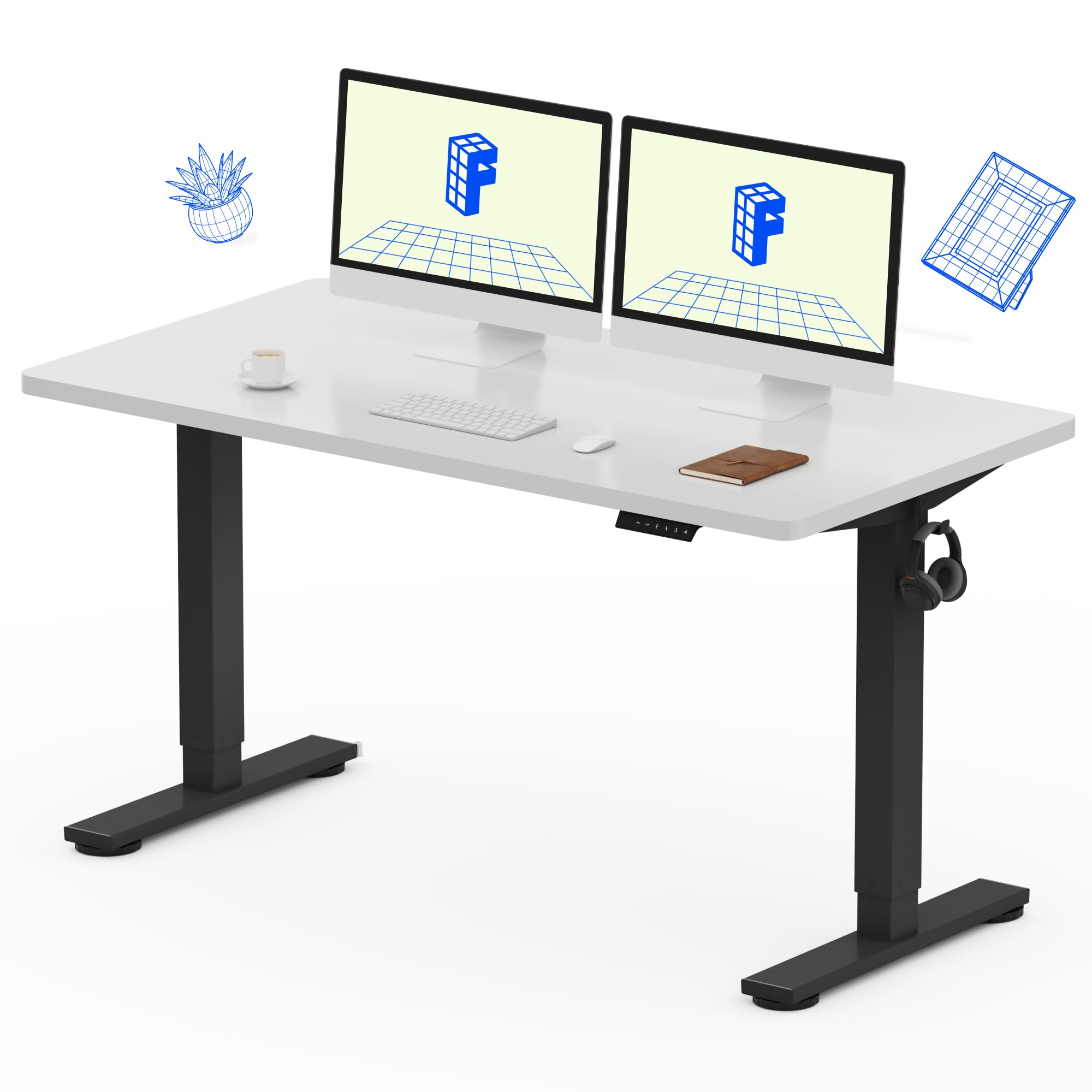 Flexispot 55 X 28 Inches Electric Stand Up Metal Desk Workstation, Whole Piece Desk Board Home Office Computer Standing Table Height Adjustable Desk Black Frame and 55 Black Top-GCC Home Center