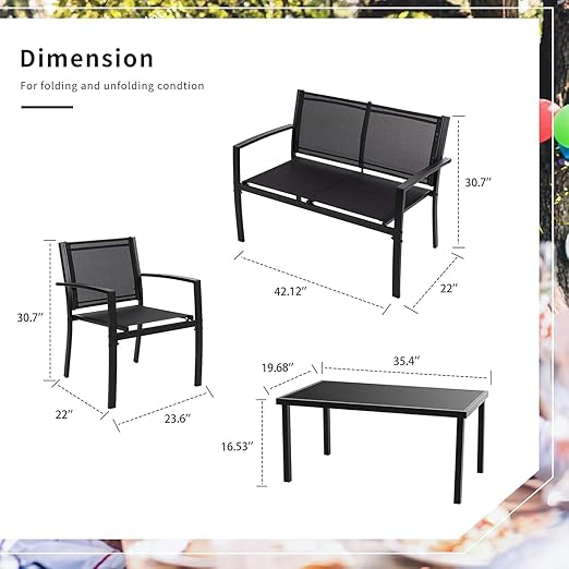 Outdoor Furniture Balcony Furniture 4 Pieces Garden Outdoor Furniture Set include 3 Chairs and 1 Coffee Table-GCC Home Center
