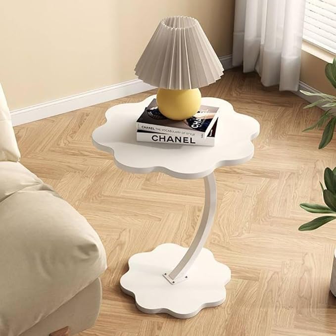 Flower-Shaped C-Shaped Side Table – Small Modern End Table & Nightstand, White (40×30×62 cm)