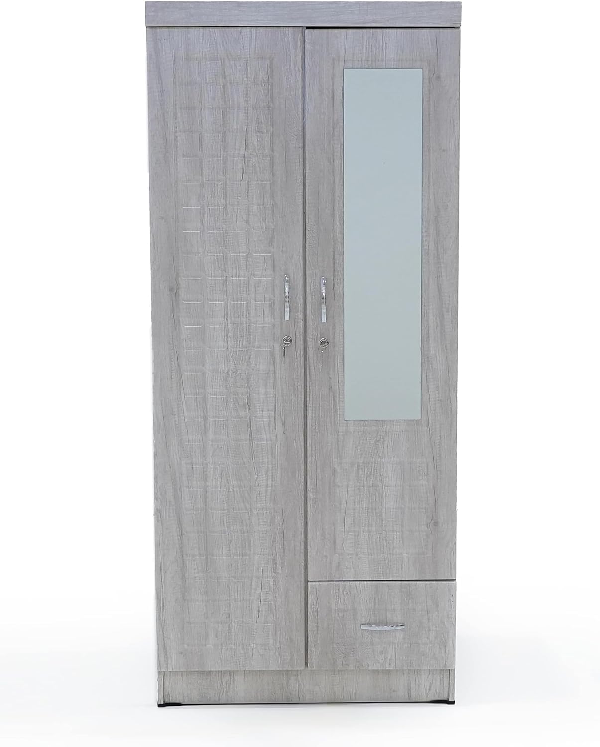 ALWASIT HOME Mehruddin 2 Door Wooden Wardrobe With Mirror with One Lockable Drawer (Without assembly, White)-GCC Home Center