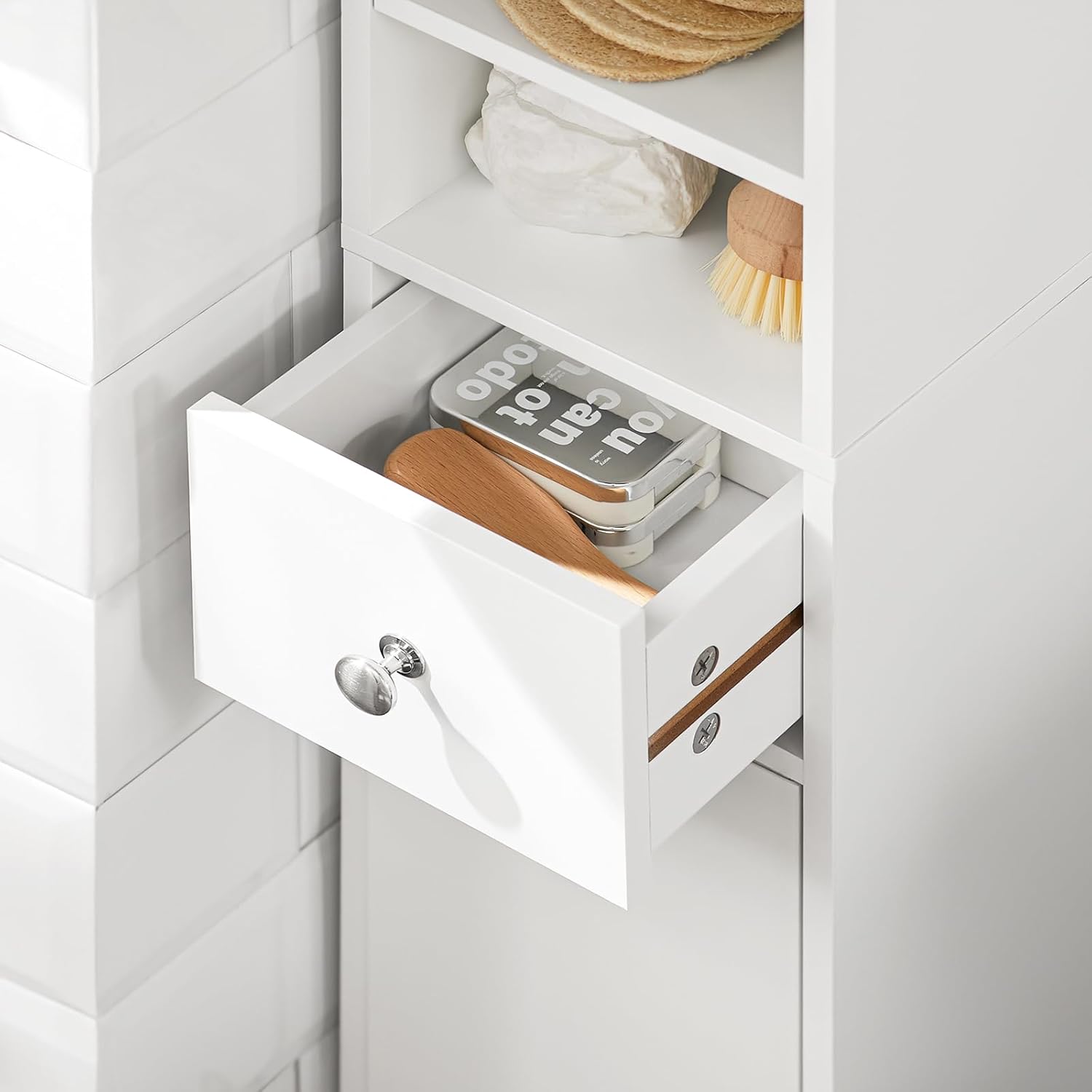 (Dubai Stock) SoBuy مجلس الوزراء Storage Cabinet Drawer Cabinet bathroom storage Bathroom Tall Cabinet 20x20x180cm (white) BZR34-W