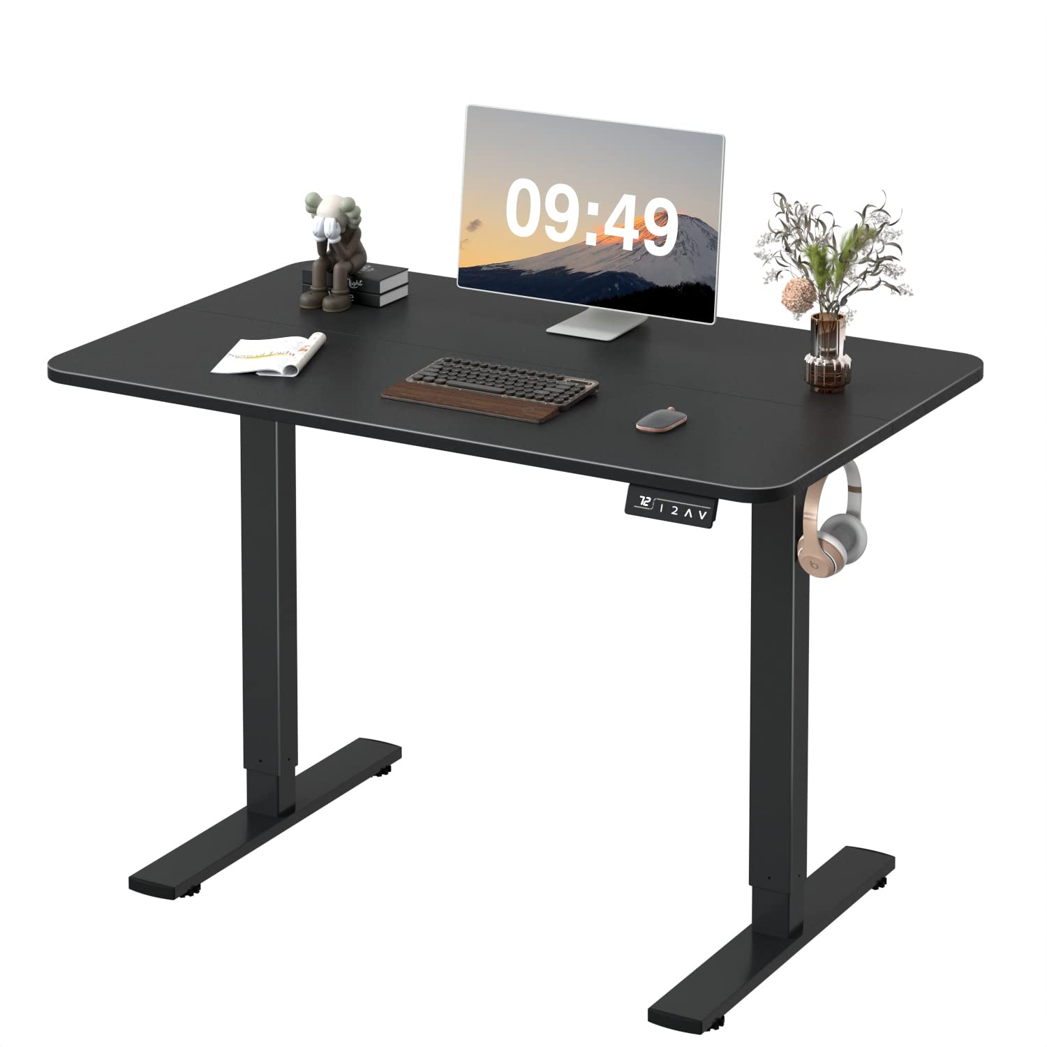 Furmax Electric Height Adjustable Standing Desk Large 55 x 24 Inches Sit Stand Up Desk Home Office Computer Desk Memory Preset with T-Shaped Metal Bracket, Black-GCC Home Center