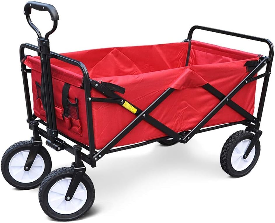 COOLBABY Outdoor Folding Trolley Station Wagon Red Garden Trolley car Foldable Pull Folding Transport Portable Four Wheels for Garden Gardening Camping