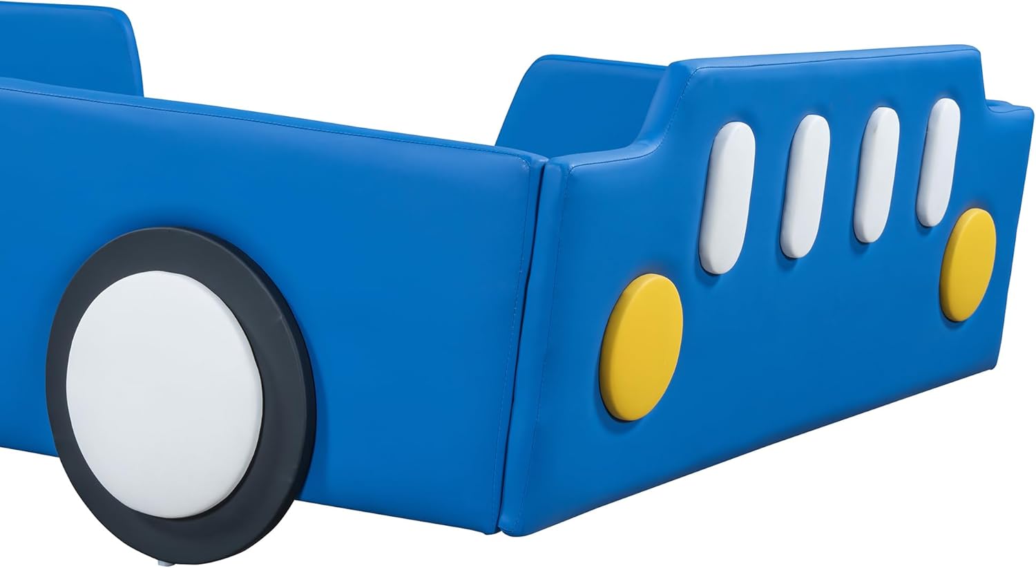 Twin Race kid Car bed Platform Bed with Wheels,PU Leather Car Bed Frame for Boys Twin Size,Kids Bed Frame with Headboard,Fits Standard Twin Mattress(No Mattress)