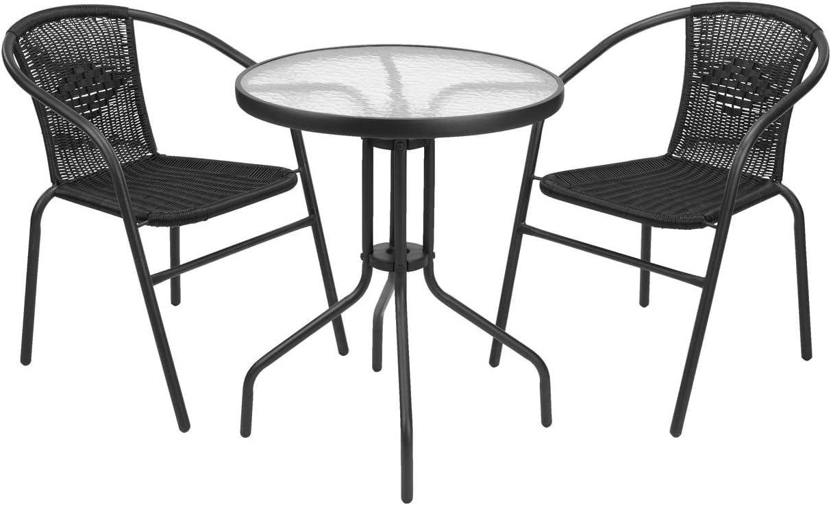 VITAL Garden Dining Set 3 Piece (2 Chair and 1 Table) Outdoor Furniture Patio Dining Table and Chair Balcony Dinner Table Dinner Chair Poly Rattan Anthracite & BLACK (‎VI-DNS-15)