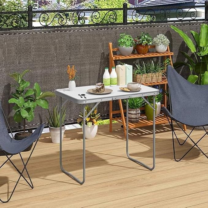 Folding Picnic Table (80x60cm Aluminum Table, Silver) Camping Table