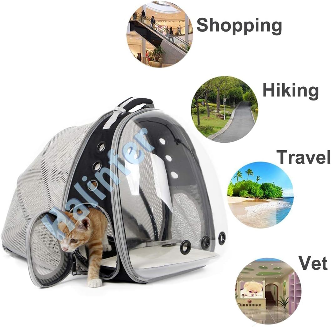 halinfer SOURCER Expandable Bubble Cat Carrier Backpack, Space Capsule Pet Carrier for Small Dog, Transparent Pet Hiking Traveling Backpack X-Large Grey