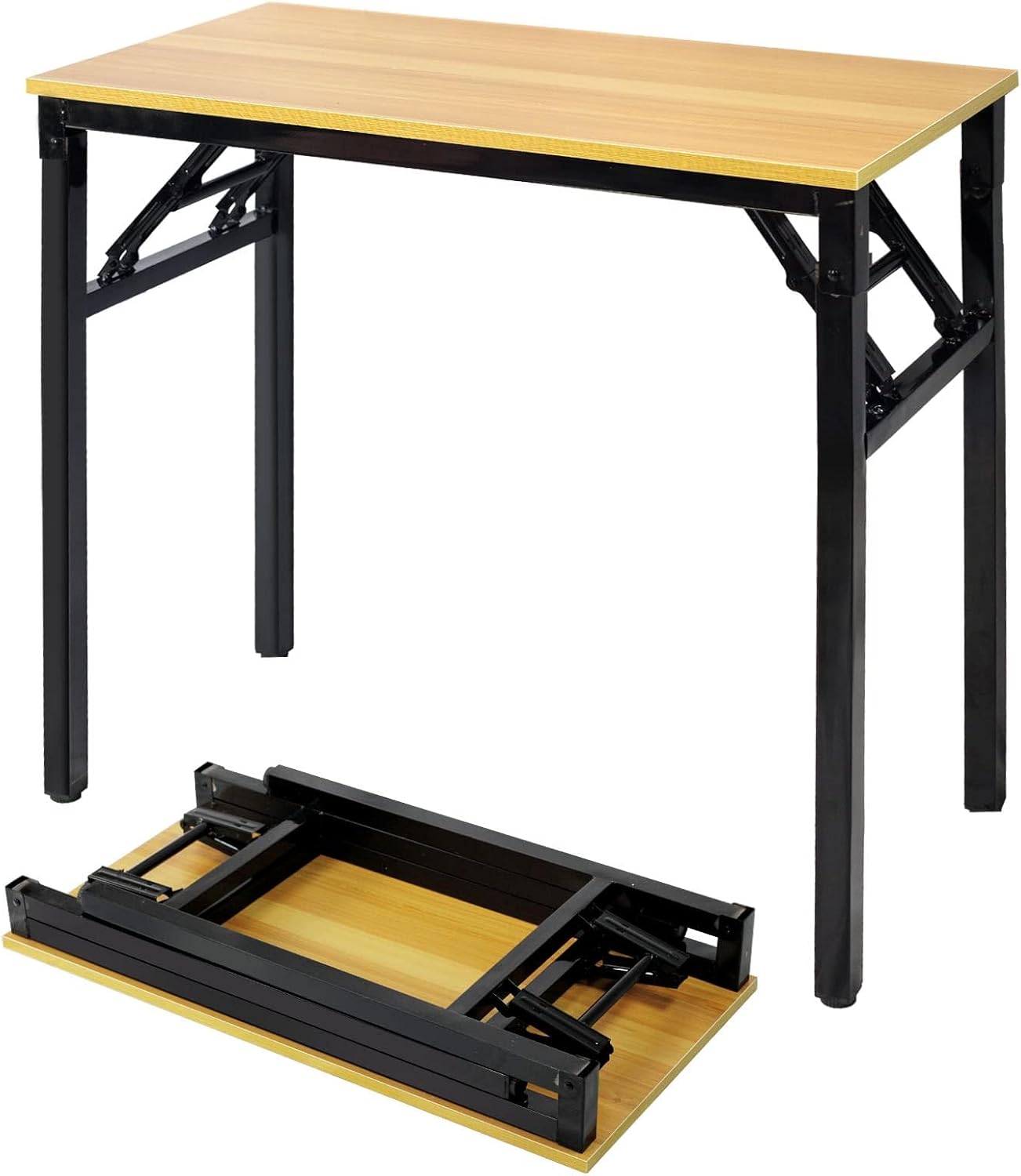 COOLBABY Folding Table - Multifunctional Portable Desk Camping, Garden, Picnic, Coffee, BBQ - 80x40x75 cm, Wood (yellow)