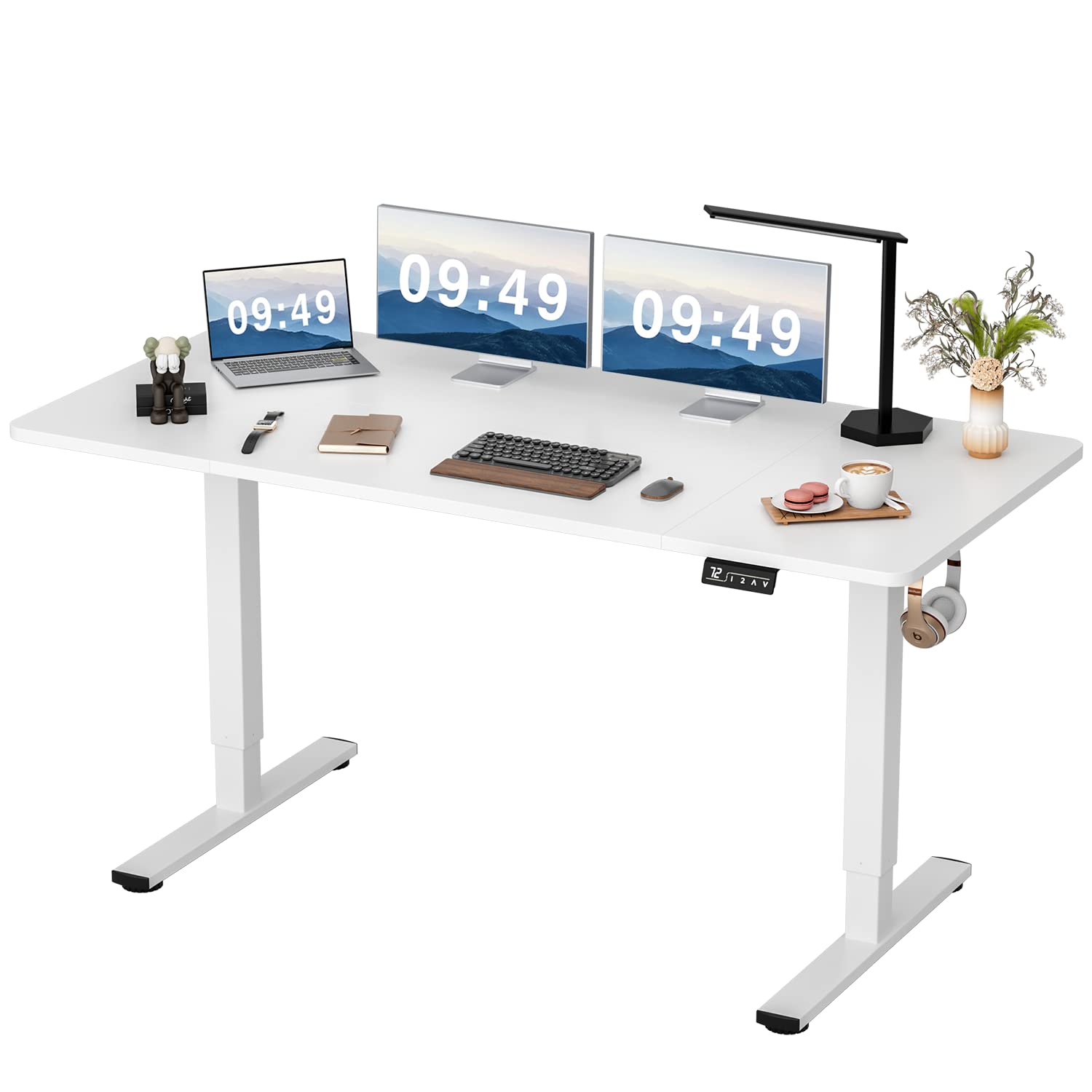 Furmax Electric Height Adjustable Standing Desk Large 55 x 24 Inches Sit Stand Up Desk Home Office Computer Desk Memory Preset with T-Shaped Metal Bracket, Black-GCC Home Center