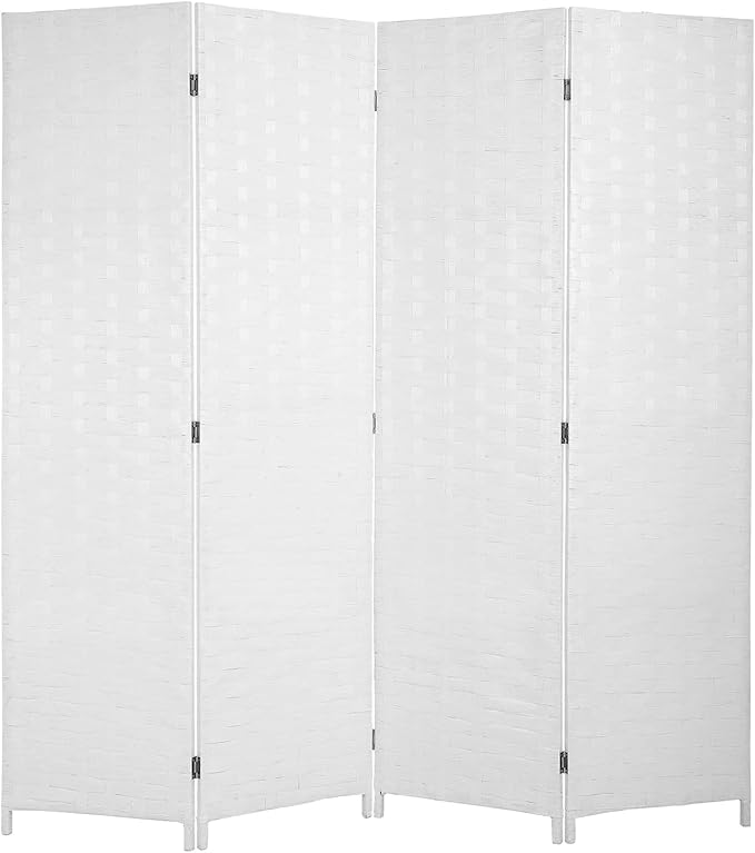 Foldable Hand-Woven Room Divider – 4 Panel Rattan Partition Screen, 200 x 180 cm – Privacy Separator for Bedroom, Office, Living Room, Hotel