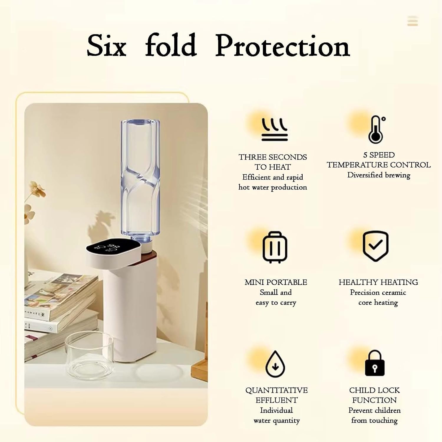 Hot Water Dispenser-Portable & On-The-Go, Mini Instant Hot Water Dispenser, with 2000w Quick Heating in 3s, for Home, Office, Kitchen, RV