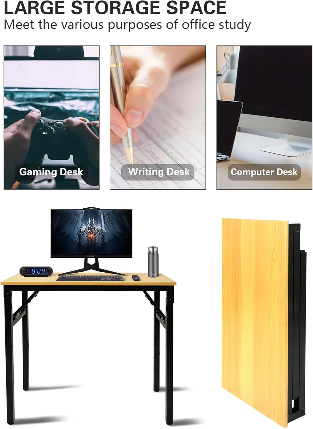 Adjustable Folding Desk No Install, Portable and Compact Computer Walnut Table Office Table for Home, Office, Study, Dining, Camping, Picnic, and BBQ (Yellow, 80 * 40 * 75cm)-GCC Home Center