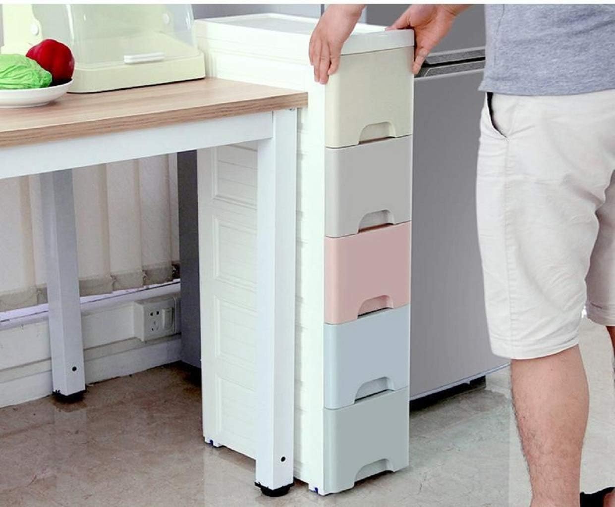 COOLBABY 20 Wide Slit Cabinet Drawer Storage Cabinet Kitchen Cabinet Toilet Rack Plastic Gap Narrow Cabinet Finishing Storage Box Five Layers