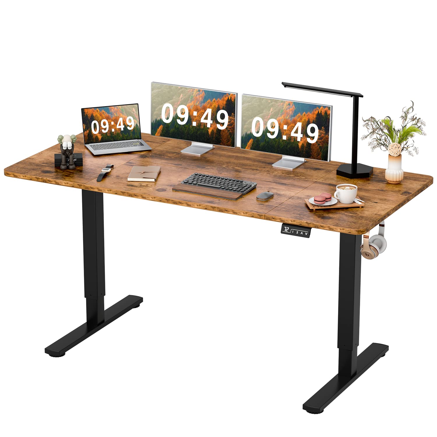 Furmax Electric Height Adjustable Standing Desk Large 55 x 24 Inches Sit Stand Up Desk Home Office Computer Desk Memory Preset with T-Shaped Metal Bracket, Black-GCC Home Center