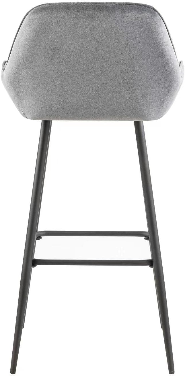 LANNY Velvet Grey Bar Stools Set of 2 Grey Office Cocktail High Chair Height for Pub Coffee Home Dinning Kitchen T1025 with Back and Footrest Modern (Grey Velvet)-GCC Home Center