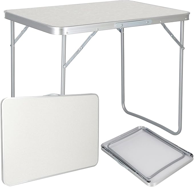 Folding Picnic Table (80x60cm Aluminum Table, Silver) Camping Table