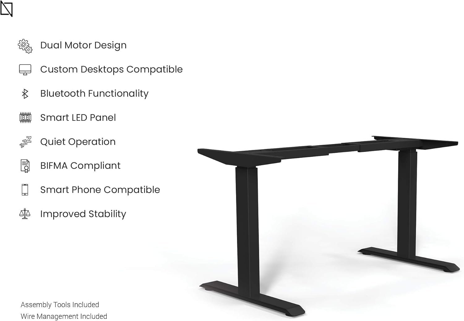 Navodesk Height Adjustable Computer Gaming Desk Workstation, Bluetooth Enabled Black Frame + Top (Walnut, 47 x 30 inch)