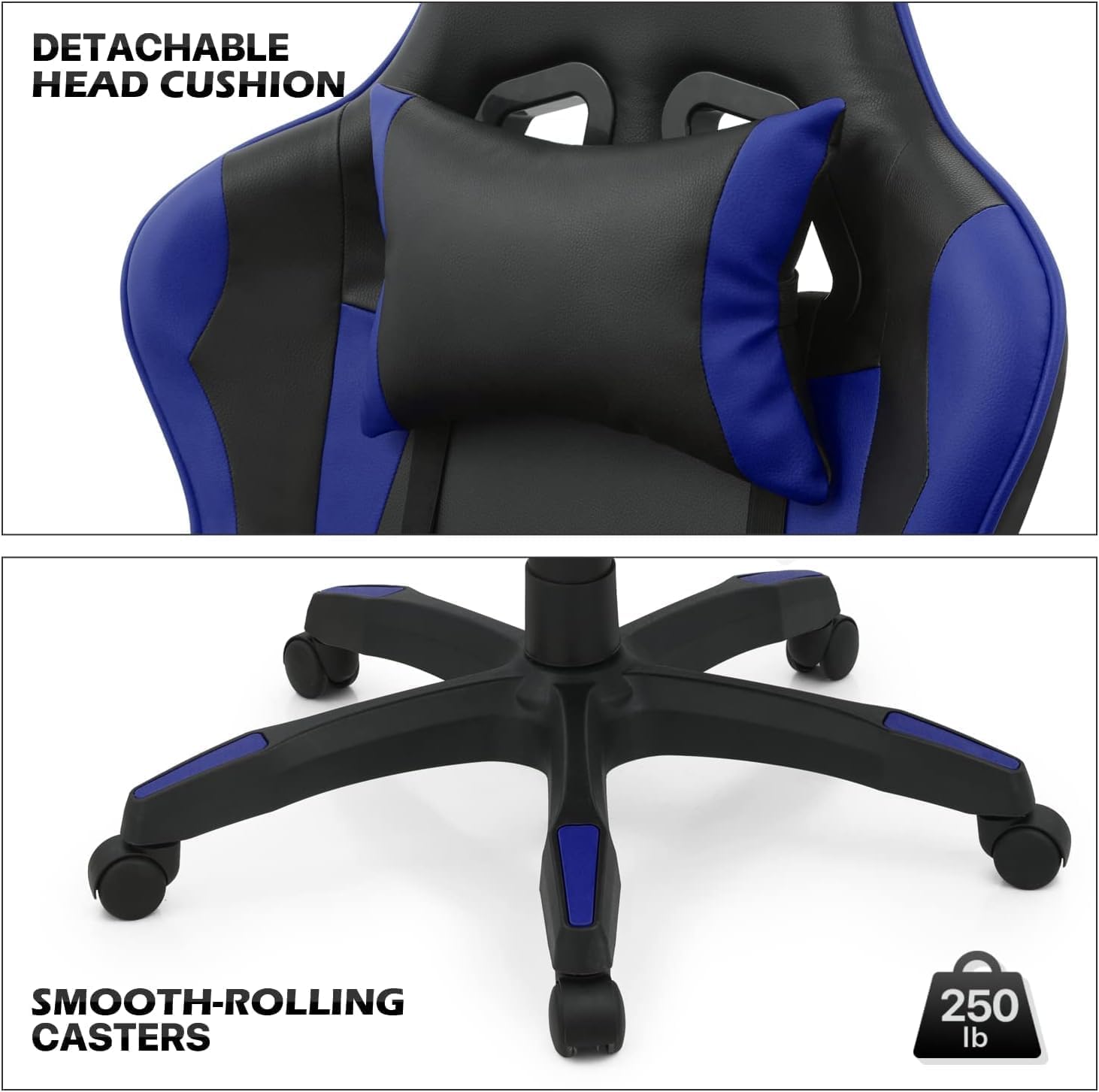 Peng General Gaming Chair with Footrest,Racing Gaming Chair,Computer Gamer Chair,Ergonomic Game Chair with Adjustable Headrest and Lumbar Support (Blue)-GCC Home Center