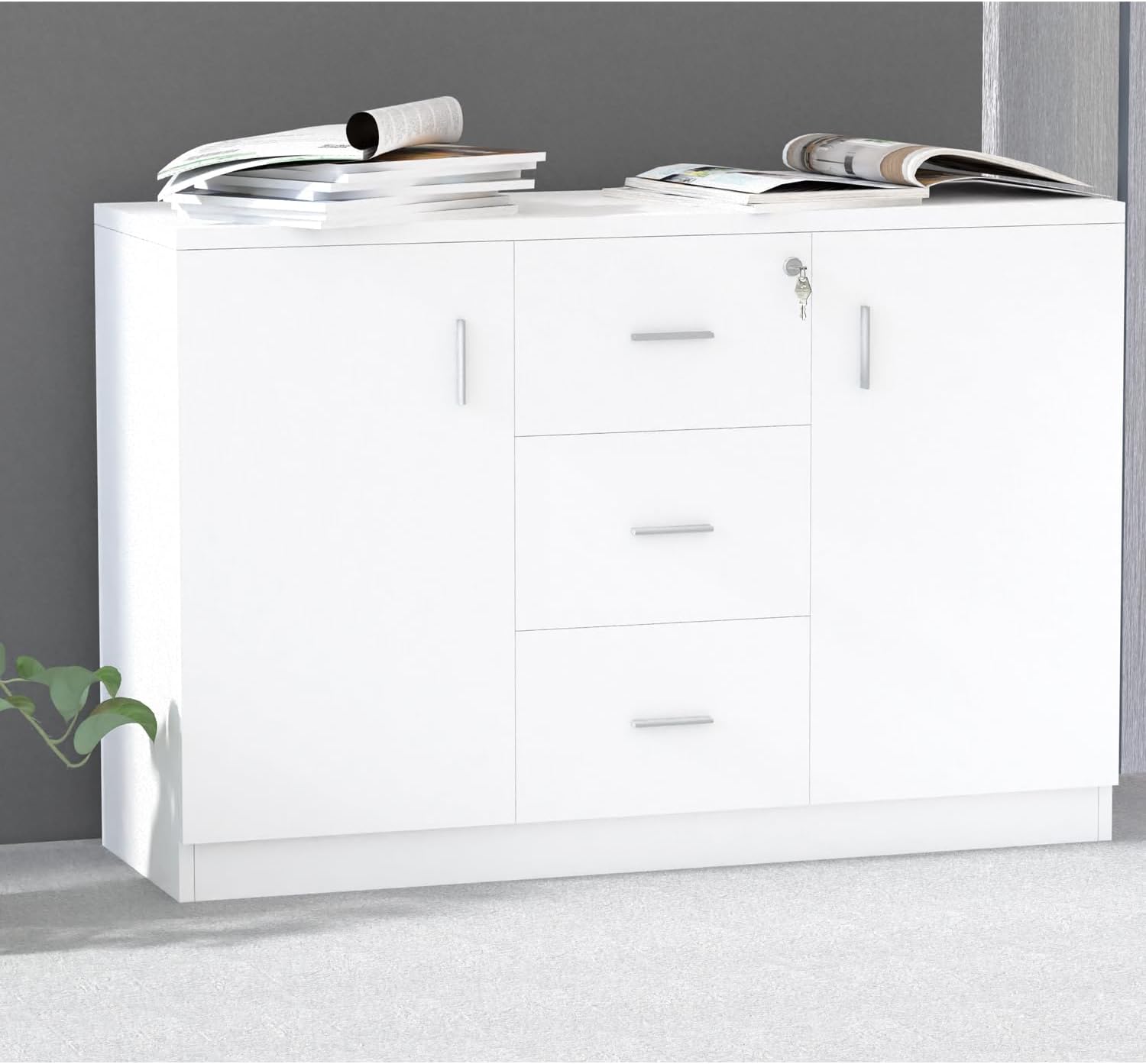 Mahmayi Storage Cabinet for Home Office (White Credenza)