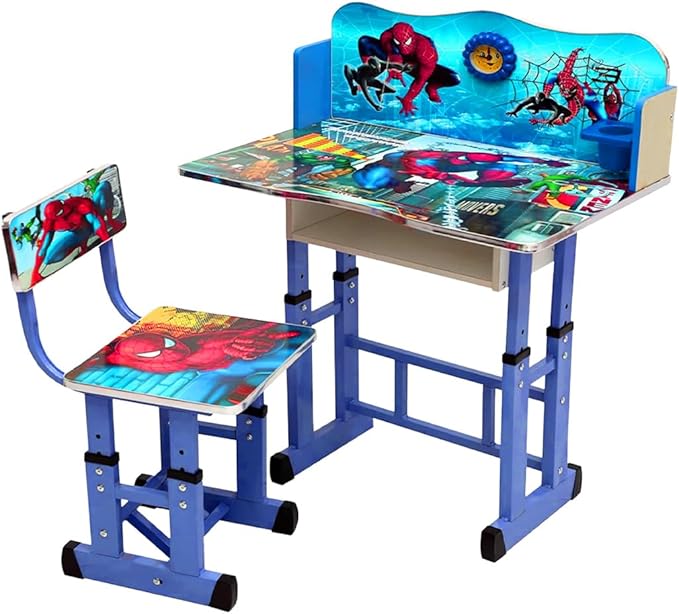 Adjustable Kids Study Table and Chair Set – Spiderman Theme (Blue)