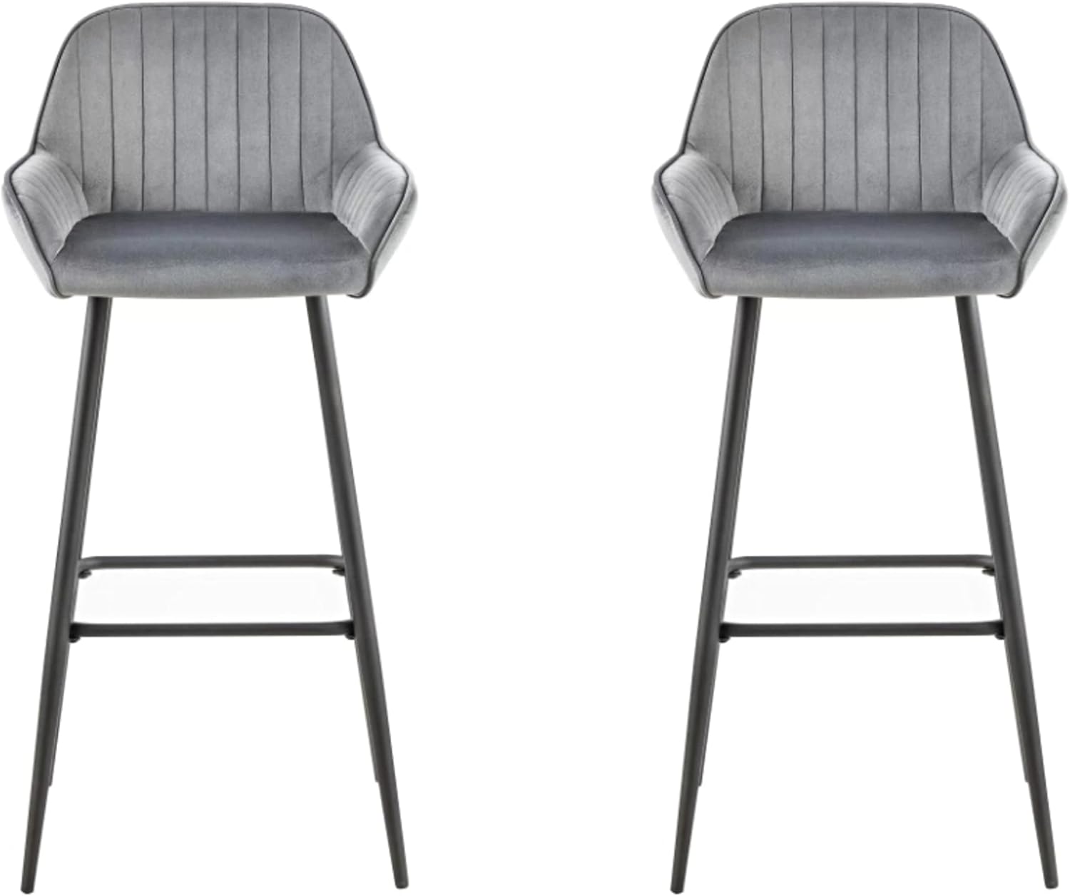 LANNY Velvet Grey Bar Stools Set of 2 Grey Office Cocktail High Chair Height for Pub Coffee Home Dinning Kitchen T1025 with Back and Footrest Modern (Grey Velvet)-GCC Home Center