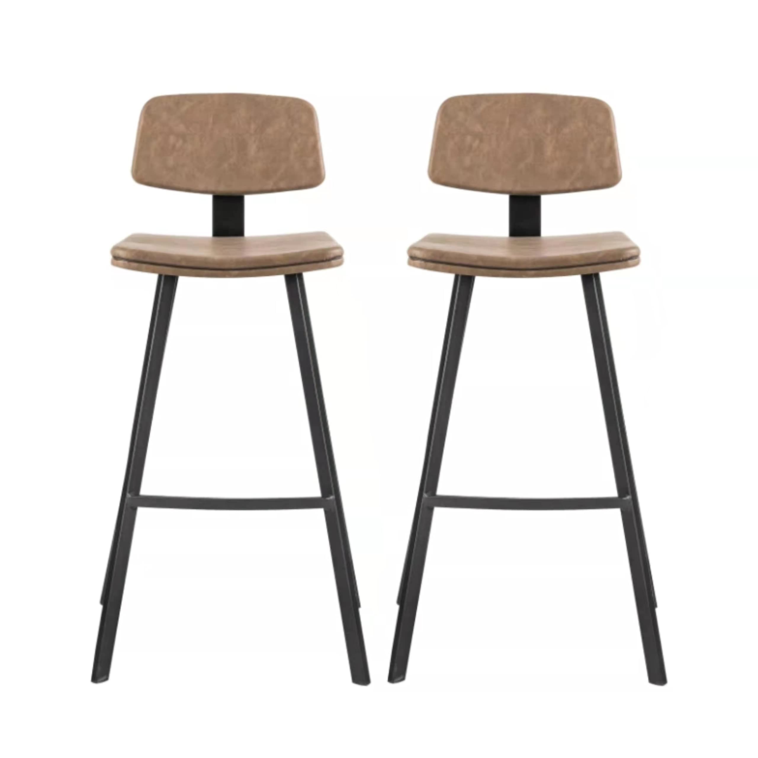 LANNY Velvet Grey Bar Stools Set of 2 Grey Office Cocktail High Chair Height for Pub Coffee Home Dinning Kitchen T1025 with Back and Footrest Modern (Grey Velvet)-GCC Home Center