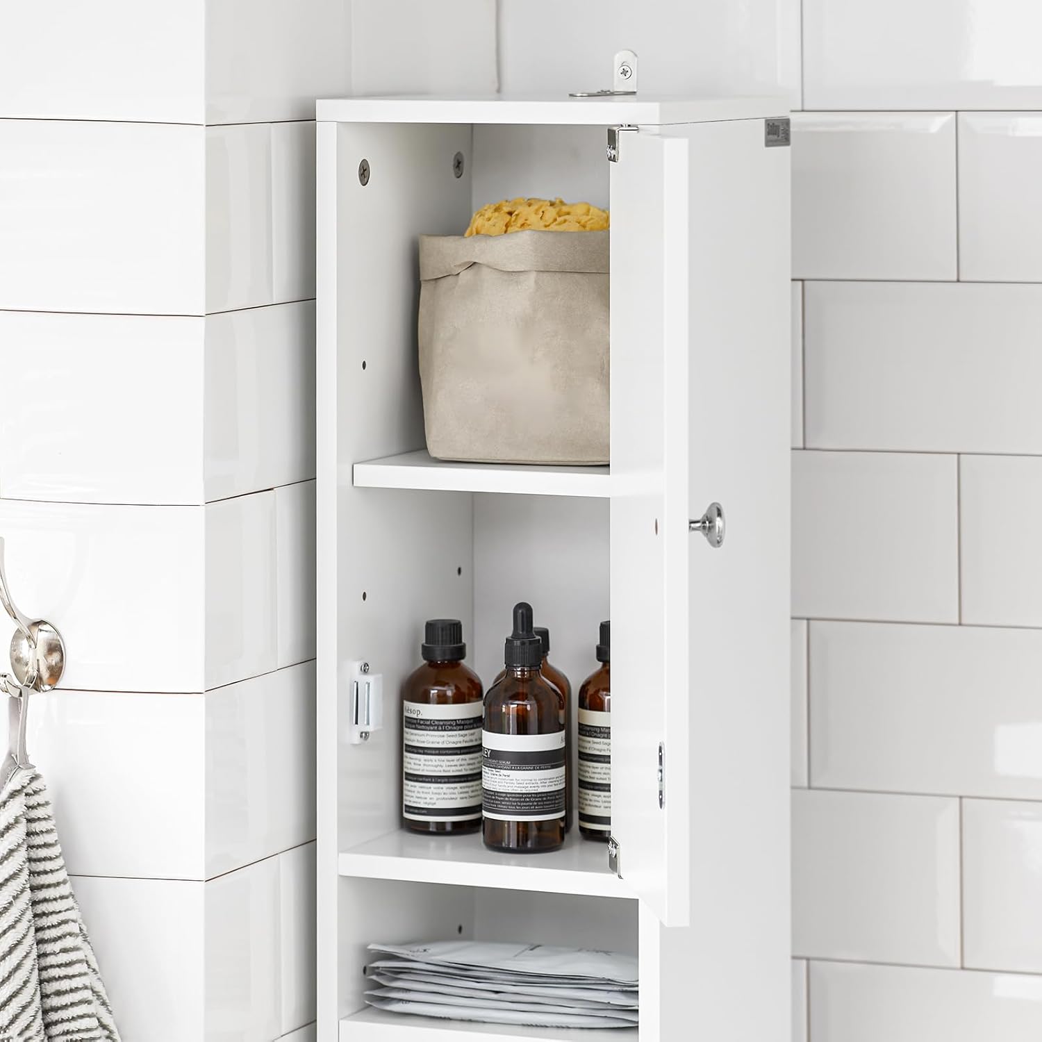 (Dubai Stock) SoBuy مجلس الوزراء Storage Cabinet Drawer Cabinet bathroom storage Bathroom Tall Cabinet 20x20x180cm (white) BZR34-W