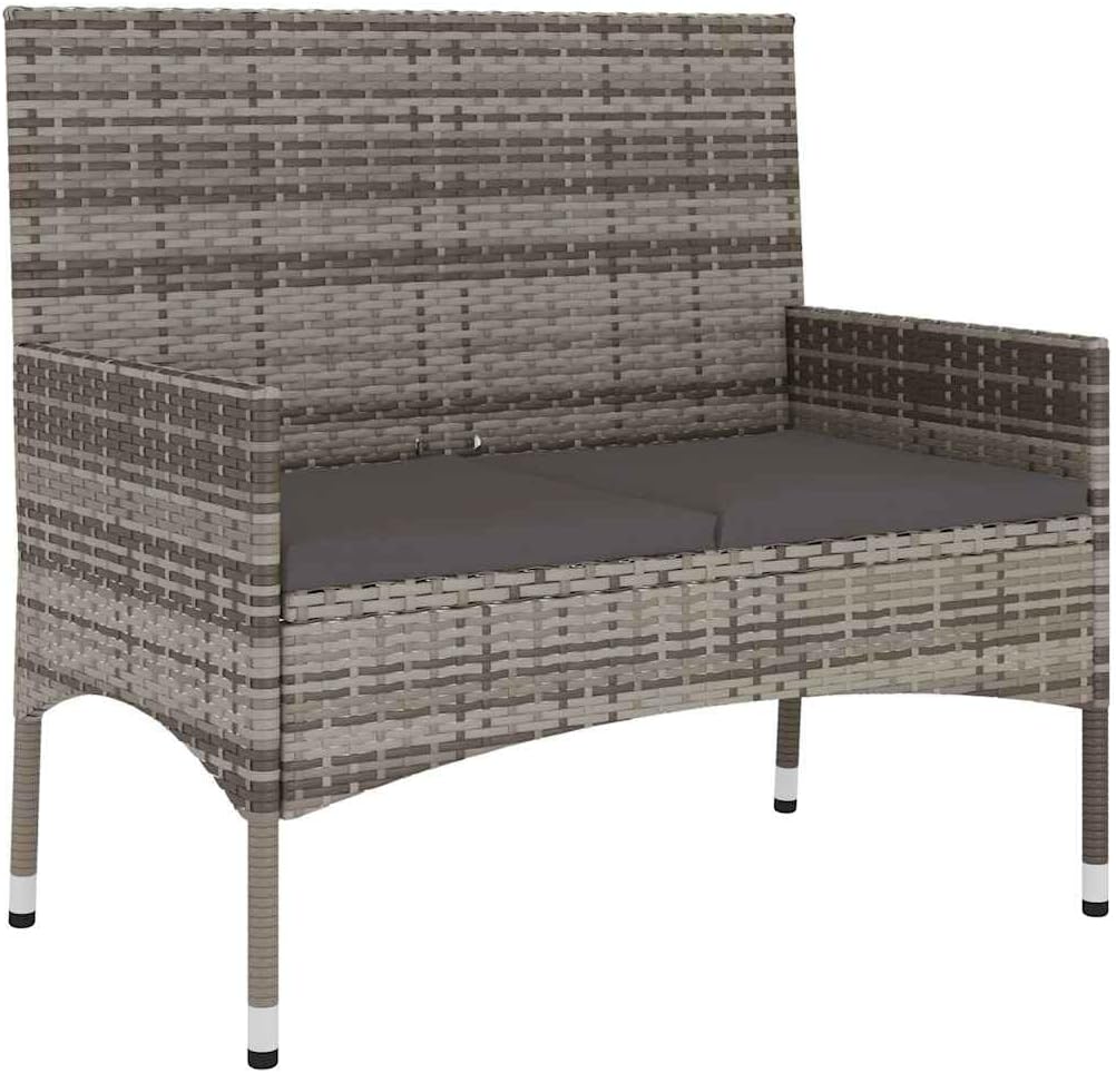 vidaXL 2-Seater Garden Bench with Cushions Patio Furniture Outdoor Seating Patio 2-seater Bench with Backrest Armrest Grey Poly Rattan