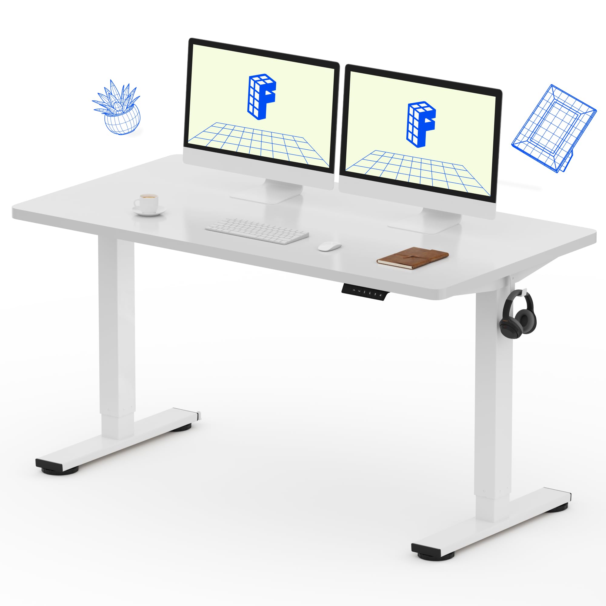 Flexispot 55 X 28 Inches Electric Stand Up Metal Desk Workstation, Whole Piece Desk Board Home Office Computer Standing Table Height Adjustable Desk Black Frame and 55 Black Top-GCC Home Center
