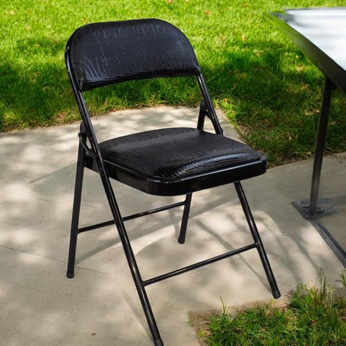 Premium Snake Skin Folding Chair. Padded Seat, Stainless Steel Frame, Multi-Functional & Portable for Home, Office, Outdoor & Events