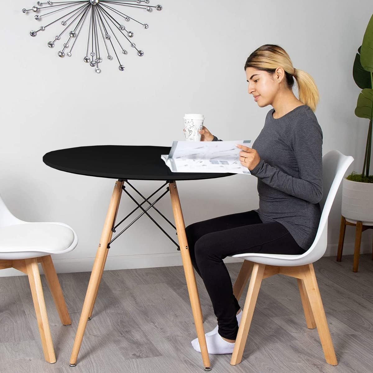 Mahmayi TJ HYT08 60DIA Round Pantry Table - Quad Leg base - Versatile for Home Office, Bistro, Balcony, Lawn, and Breakfast Nook - Fits Any Urban Decor Theme, Sturdy & Easy to Clean- Black(60cm)