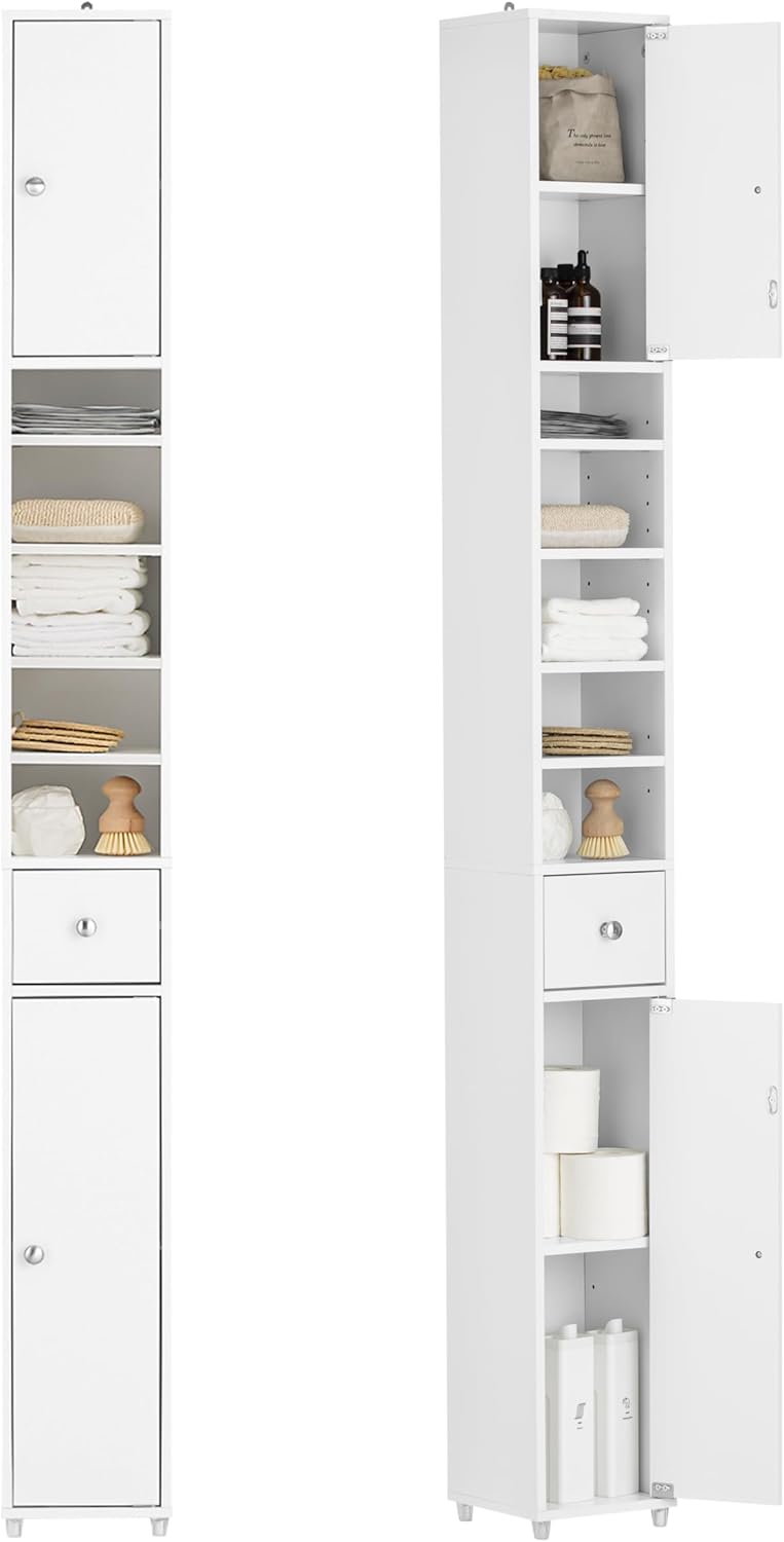 (Dubai Stock) SoBuy مجلس الوزراء Storage Cabinet Drawer Cabinet bathroom storage Bathroom Tall Cabinet 20x20x180cm (white) BZR34-W